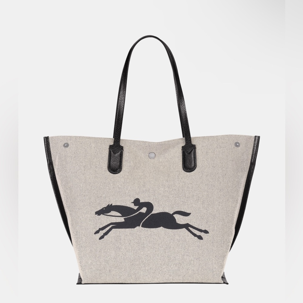 LONGCHAMP Essential L Canvas Tote Bag - Ecru/Black - NWT - Picture 2 of 5